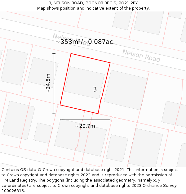 3, NELSON ROAD, BOGNOR REGIS, PO21 2RY: Plot and title map