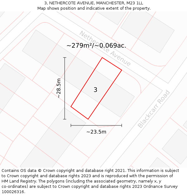 3, NETHERCOTE AVENUE, MANCHESTER, M23 1LL: Plot and title map