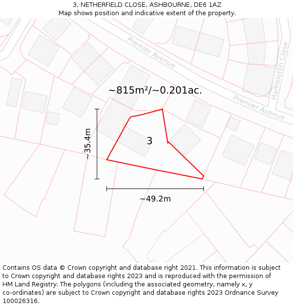 3, NETHERFIELD CLOSE, ASHBOURNE, DE6 1AZ: Plot and title map