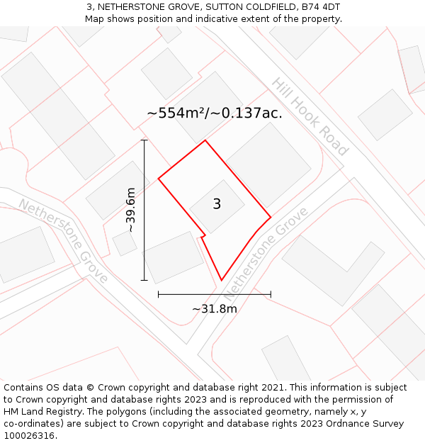 3, NETHERSTONE GROVE, SUTTON COLDFIELD, B74 4DT: Plot and title map