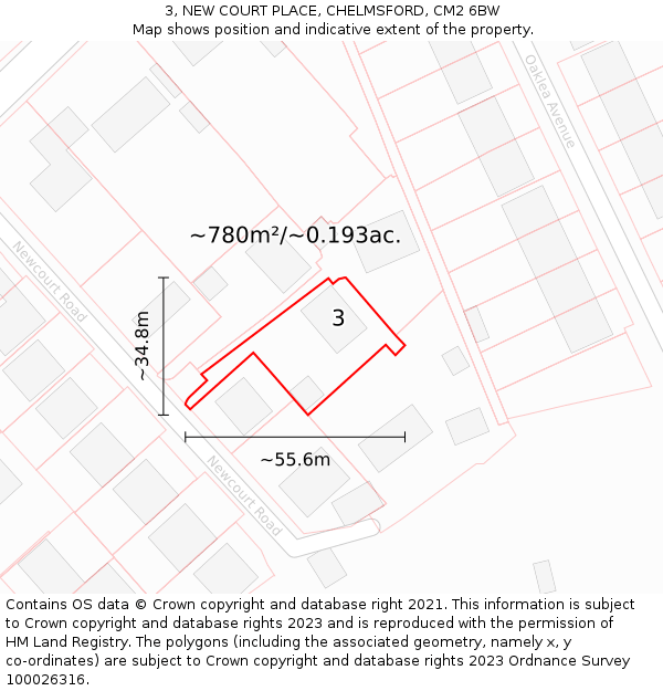 3, NEW COURT PLACE, CHELMSFORD, CM2 6BW: Plot and title map