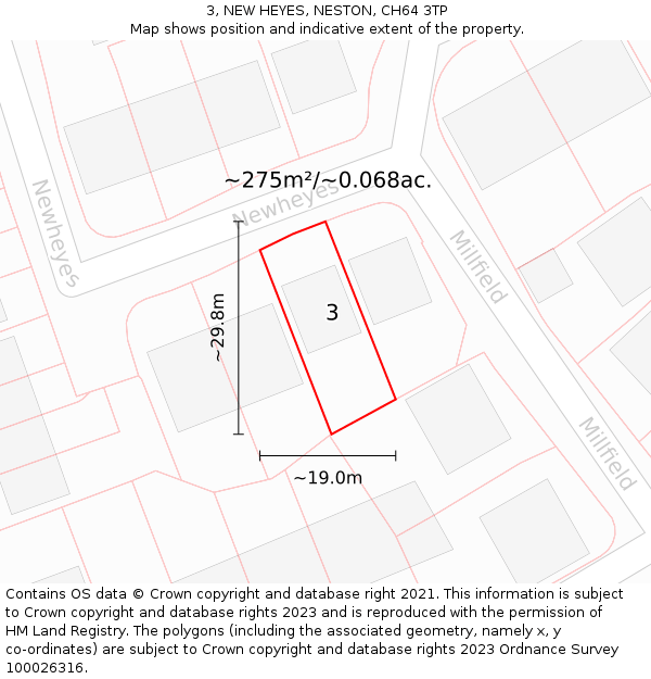 3, NEW HEYES, NESTON, CH64 3TP: Plot and title map