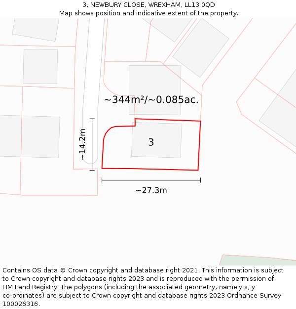 3, NEWBURY CLOSE, WREXHAM, LL13 0QD: Plot and title map