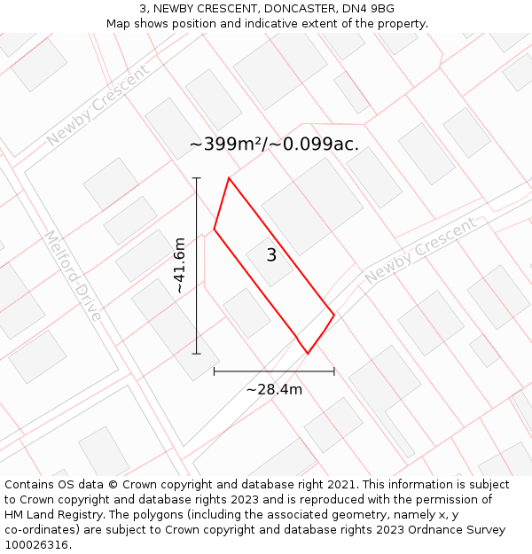 3, NEWBY CRESCENT, DONCASTER, DN4 9BG: Plot and title map