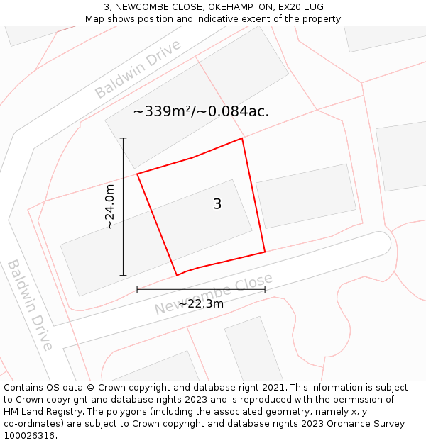 3, NEWCOMBE CLOSE, OKEHAMPTON, EX20 1UG: Plot and title map