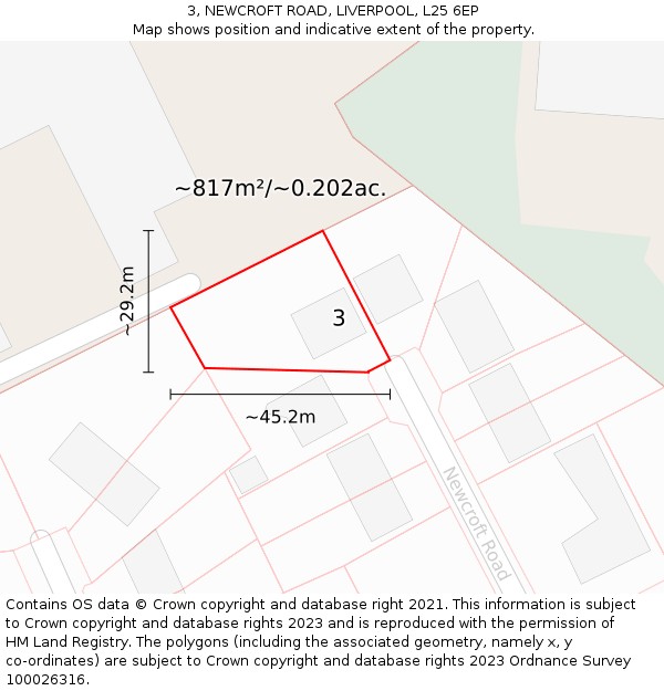 3, NEWCROFT ROAD, LIVERPOOL, L25 6EP: Plot and title map