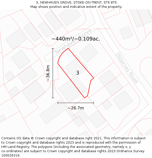 3, NEWHAVEN GROVE, STOKE-ON-TRENT, ST4 8TS: Plot and title map