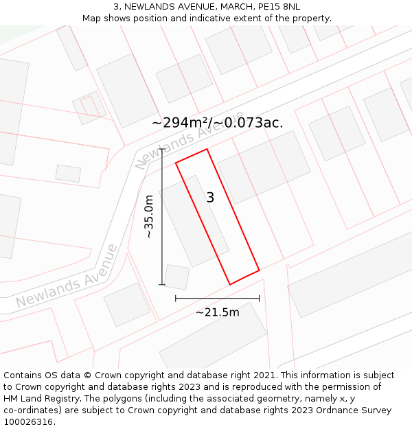 3, NEWLANDS AVENUE, MARCH, PE15 8NL: Plot and title map