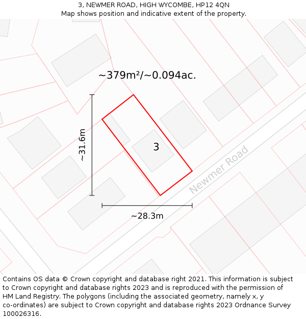 3, NEWMER ROAD, HIGH WYCOMBE, HP12 4QN: Plot and title map