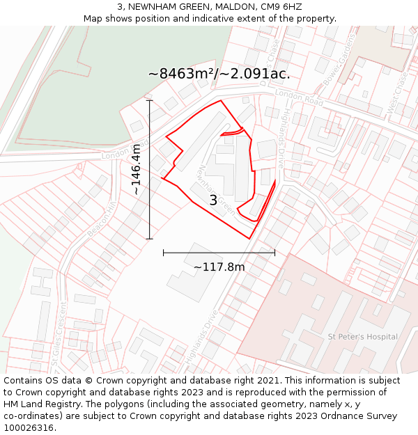 3, NEWNHAM GREEN, MALDON, CM9 6HZ: Plot and title map