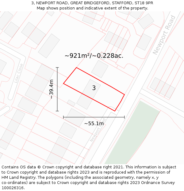 3, NEWPORT ROAD, GREAT BRIDGEFORD, STAFFORD, ST18 9PR: Plot and title map