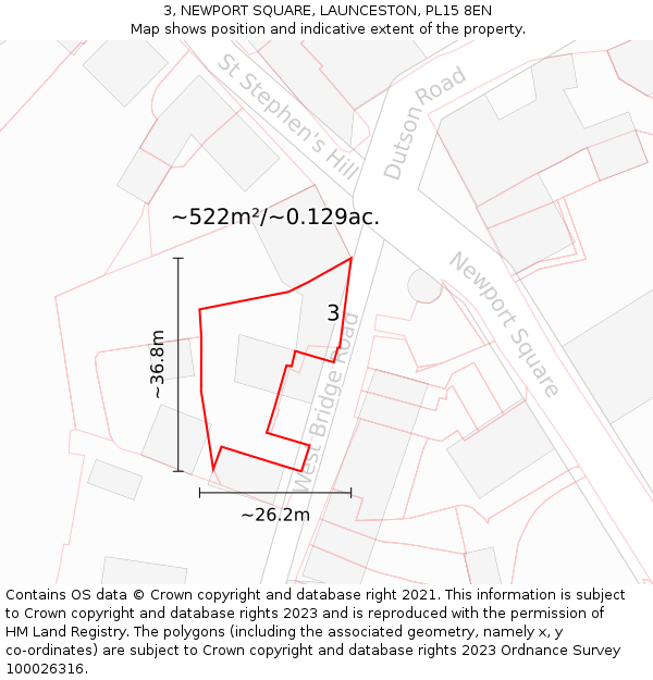 3, NEWPORT SQUARE, LAUNCESTON, PL15 8EN: Plot and title map