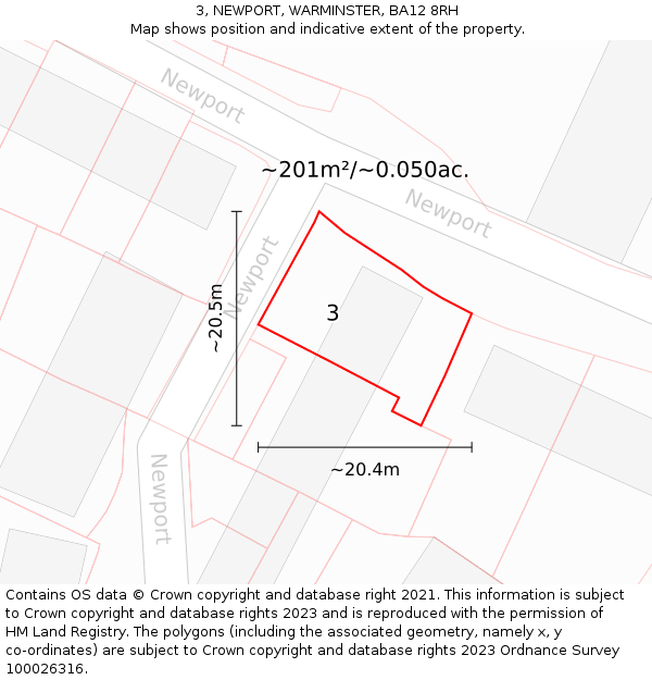 3, NEWPORT, WARMINSTER, BA12 8RH: Plot and title map