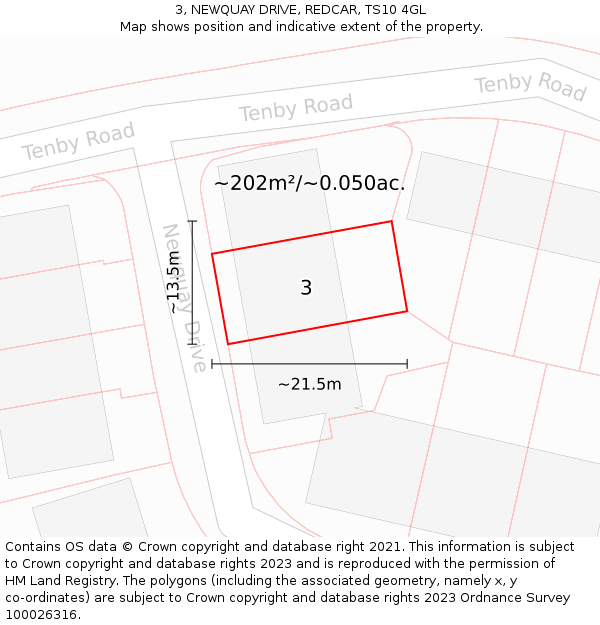 3, NEWQUAY DRIVE, REDCAR, TS10 4GL: Plot and title map