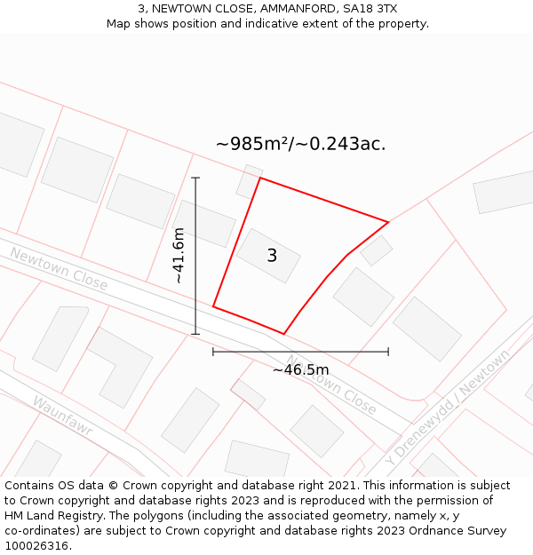 3, NEWTOWN CLOSE, AMMANFORD, SA18 3TX: Plot and title map