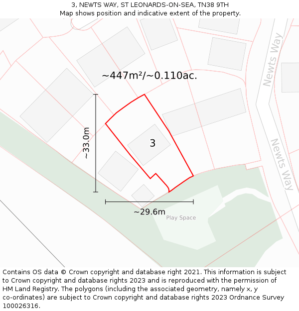 3, NEWTS WAY, ST LEONARDS-ON-SEA, TN38 9TH: Plot and title map