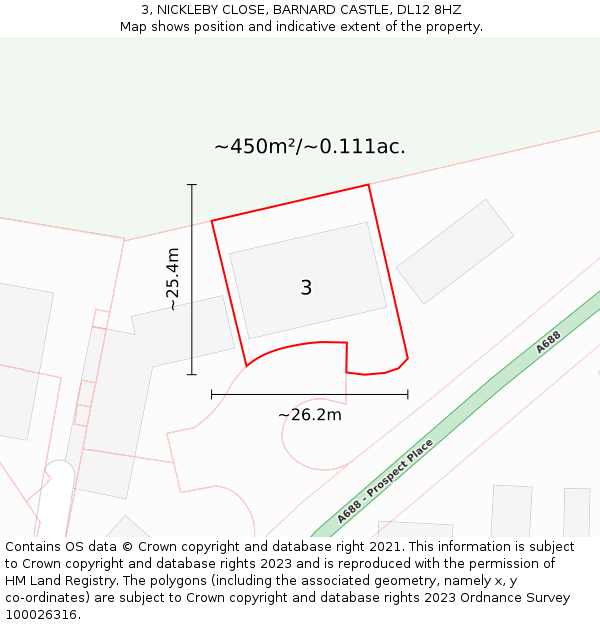 3, NICKLEBY CLOSE, BARNARD CASTLE, DL12 8HZ: Plot and title map