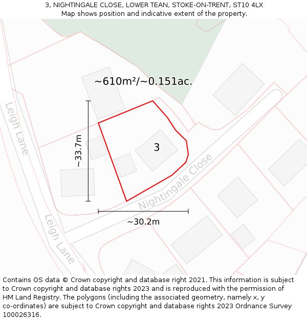 3, NIGHTINGALE CLOSE, LOWER TEAN, STOKE-ON-TRENT, ST10 4LX: Plot and title map