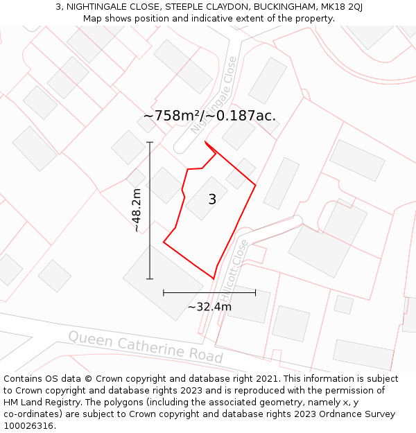 3, NIGHTINGALE CLOSE, STEEPLE CLAYDON, BUCKINGHAM, MK18 2QJ: Plot and title map