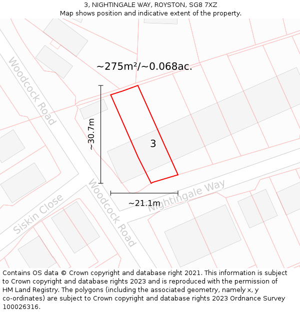 3, NIGHTINGALE WAY, ROYSTON, SG8 7XZ: Plot and title map