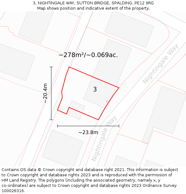 3, NIGHTINGALE WAY, SUTTON BRIDGE, SPALDING, PE12 9RG: Plot and title map