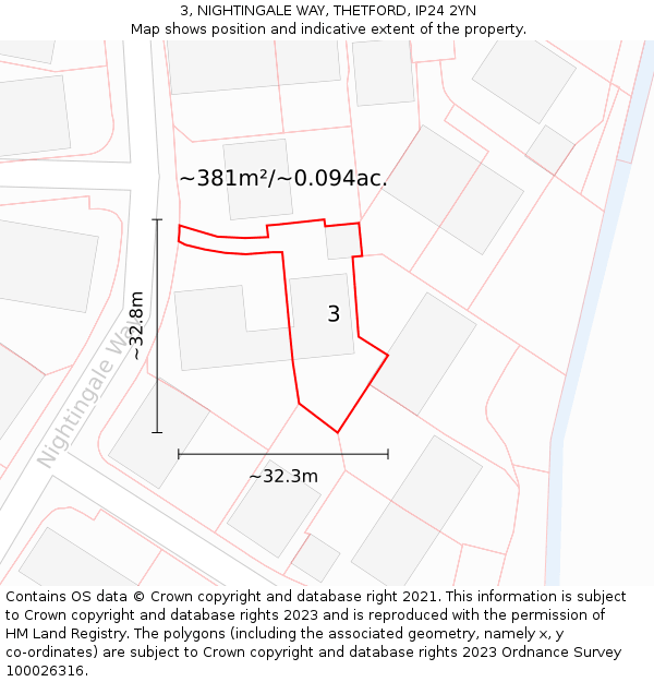 3, NIGHTINGALE WAY, THETFORD, IP24 2YN: Plot and title map