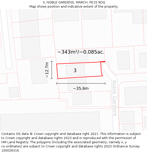 3, NOBLE GARDENS, MARCH, PE15 9DQ: Plot and title map