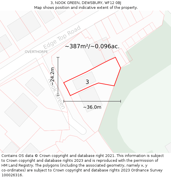 3, NOOK GREEN, DEWSBURY, WF12 0BJ: Plot and title map