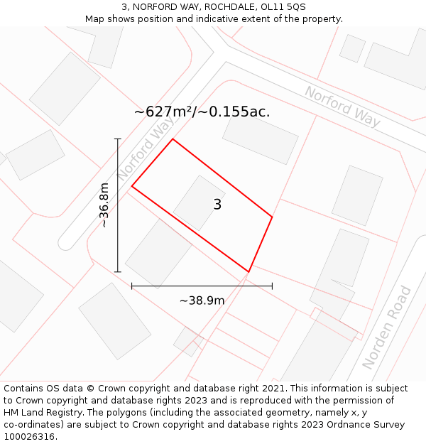 3, NORFORD WAY, ROCHDALE, OL11 5QS: Plot and title map