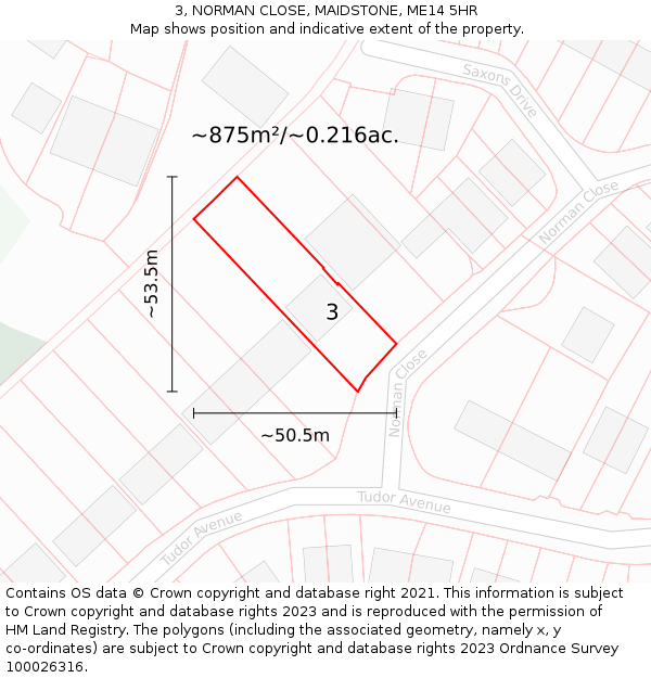 3, NORMAN CLOSE, MAIDSTONE, ME14 5HR: Plot and title map