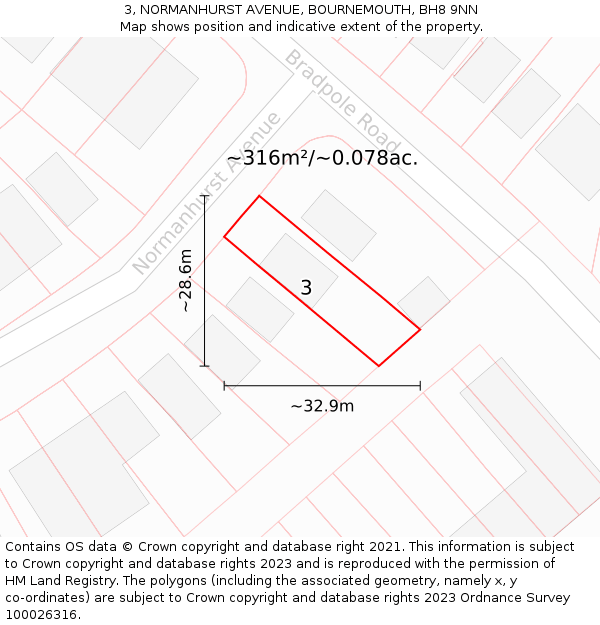 3, NORMANHURST AVENUE, BOURNEMOUTH, BH8 9NN: Plot and title map