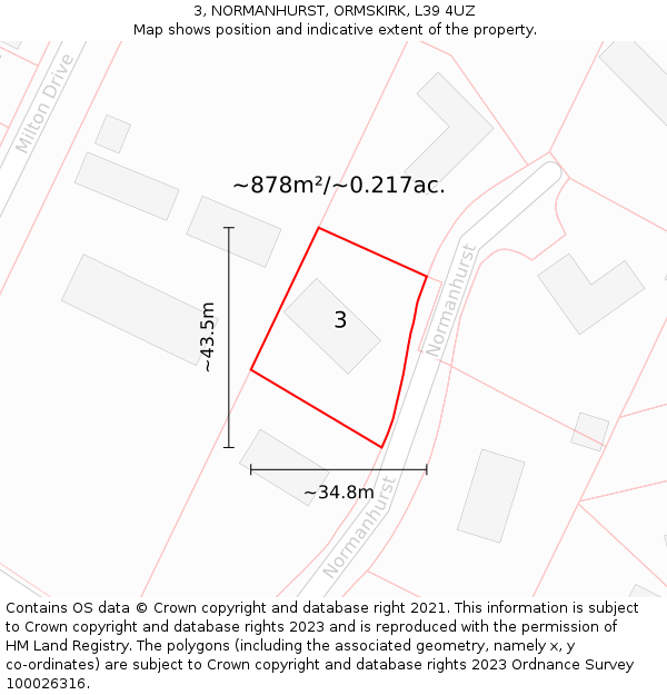 3, NORMANHURST, ORMSKIRK, L39 4UZ: Plot and title map