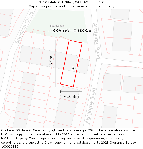 3, NORMANTON DRIVE, OAKHAM, LE15 6FG: Plot and title map