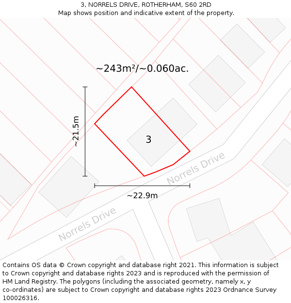 3, NORRELS DRIVE, ROTHERHAM, S60 2RD: Plot and title map