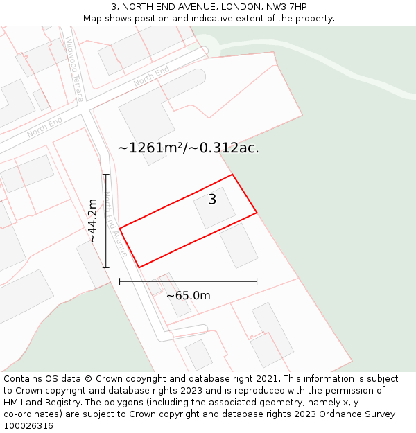 3, NORTH END AVENUE, LONDON, NW3 7HP: Plot and title map