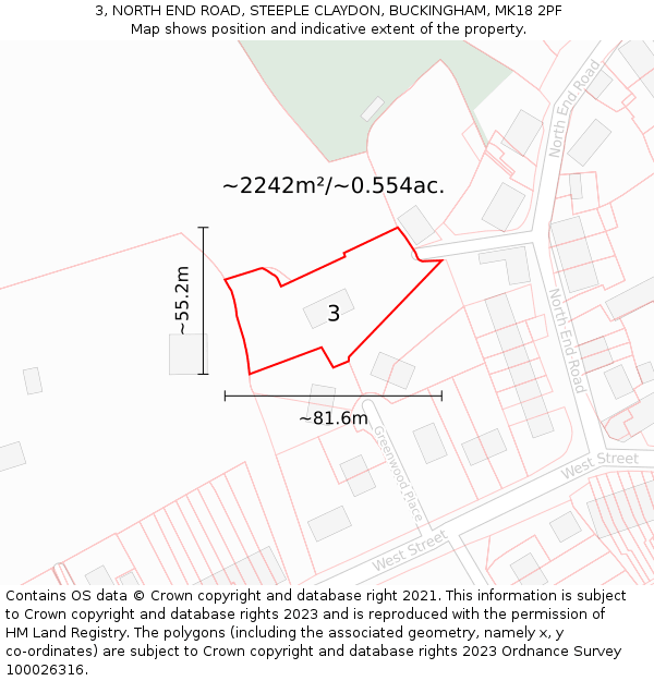 3, NORTH END ROAD, STEEPLE CLAYDON, BUCKINGHAM, MK18 2PF: Plot and title map