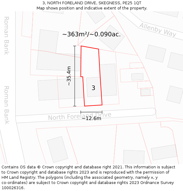 3, NORTH FORELAND DRIVE, SKEGNESS, PE25 1QT: Plot and title map