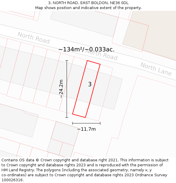 3, NORTH ROAD, EAST BOLDON, NE36 0DL: Plot and title map