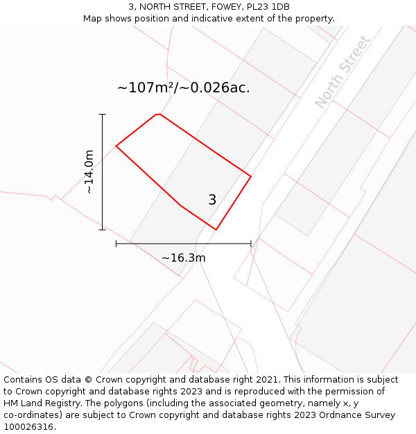 3, NORTH STREET, FOWEY, PL23 1DB: Plot and title map