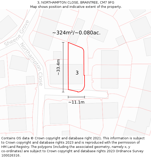 3, NORTHAMPTON CLOSE, BRAINTREE, CM7 9FG: Plot and title map