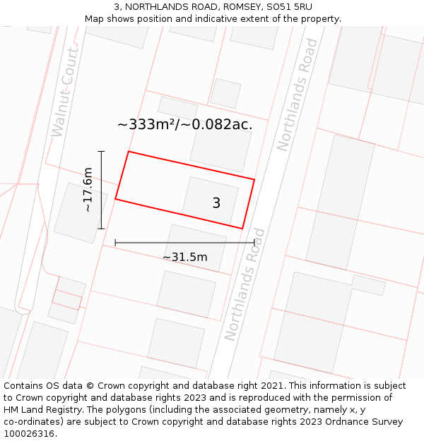 3, NORTHLANDS ROAD, ROMSEY, SO51 5RU: Plot and title map