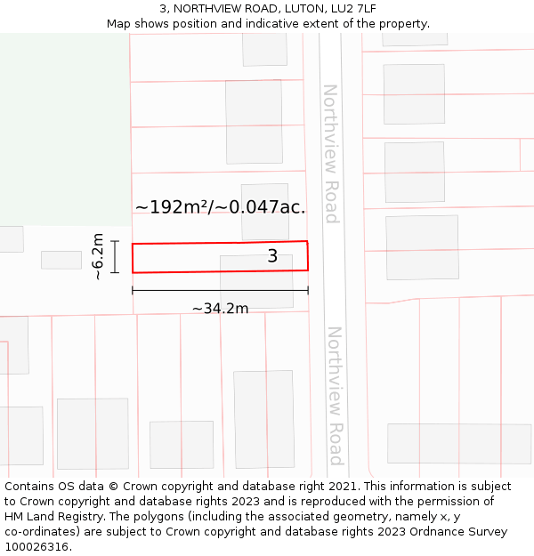 3, NORTHVIEW ROAD, LUTON, LU2 7LF: Plot and title map