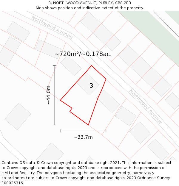 3, NORTHWOOD AVENUE, PURLEY, CR8 2ER: Plot and title map