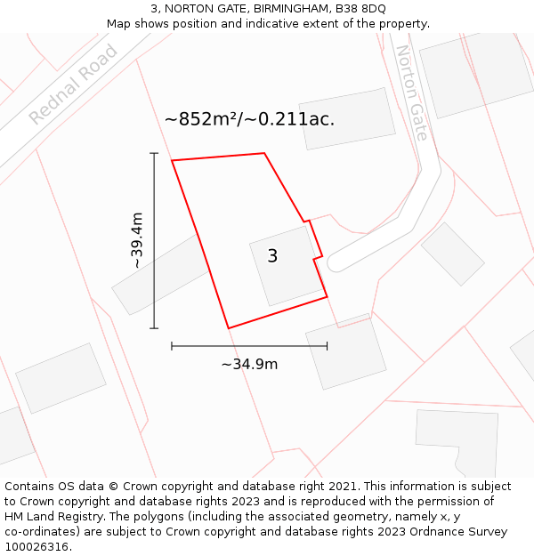 3, NORTON GATE, BIRMINGHAM, B38 8DQ: Plot and title map