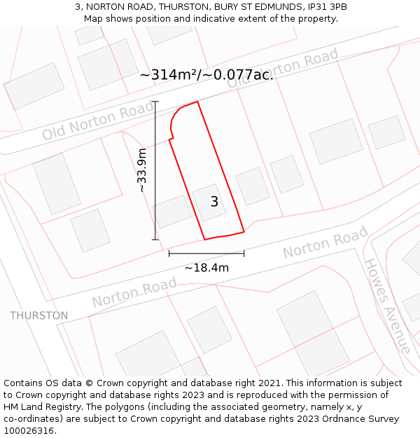 3, NORTON ROAD, THURSTON, BURY ST EDMUNDS, IP31 3PB: Plot and title map