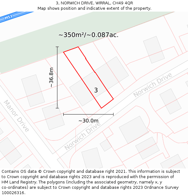 3, NORWICH DRIVE, WIRRAL, CH49 4QR: Plot and title map