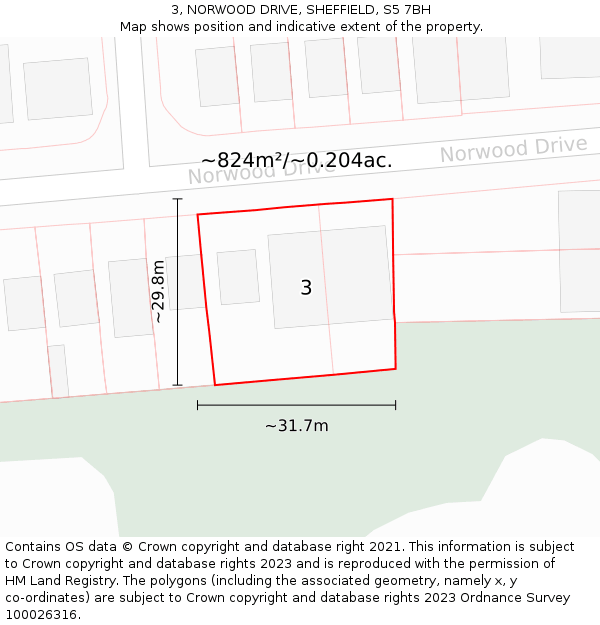 3, NORWOOD DRIVE, SHEFFIELD, S5 7BH: Plot and title map