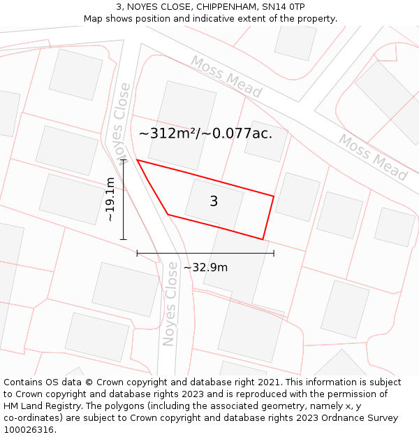 3, NOYES CLOSE, CHIPPENHAM, SN14 0TP: Plot and title map