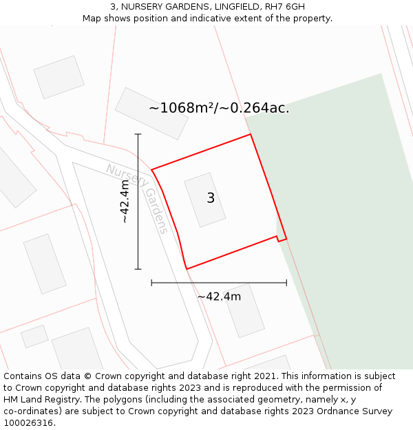 3, NURSERY GARDENS, LINGFIELD, RH7 6GH: Plot and title map