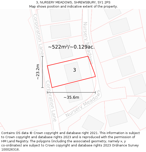 3, NURSERY MEADOWS, SHREWSBURY, SY1 2PS: Plot and title map